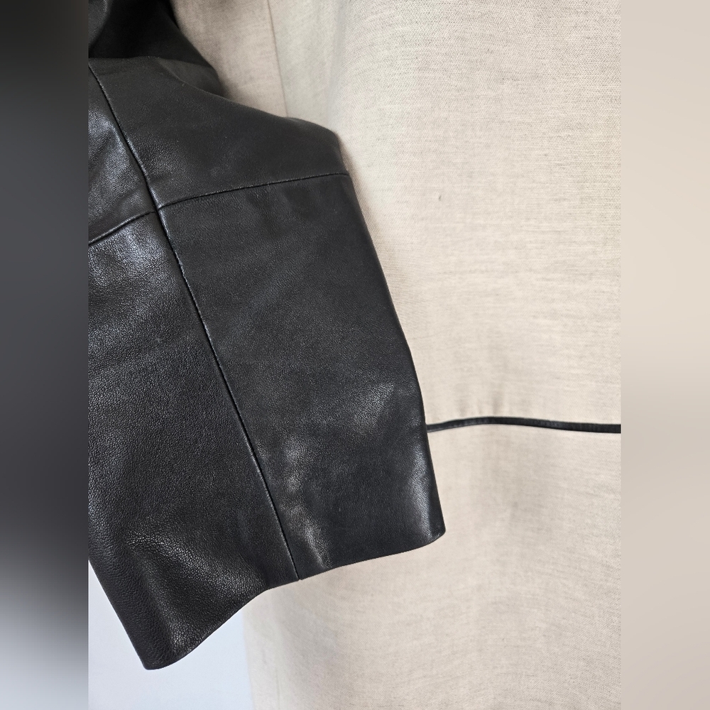 CLUB MONACO linen and lamb leather cream and black jacket. Size large - Picture 8 of 16